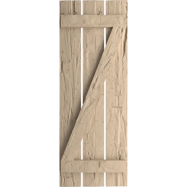 Rustic Three Board Spaced Board-n-Batten Hand Hewn Faux Wood Shutters W/Z-Board, 17 1/2W X 72H